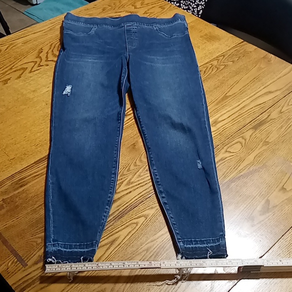 SPANX Jeans Womens XL BLUE DENIM Used Preowned Distressed